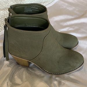 Olive green short heel boots
